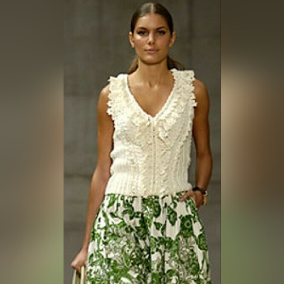 $2,200 OSCAR DE LA RENTA IVORY SILK WOOL EXCL CABLE KNIT RUNWAY BLOUSE M - Picture 10 of 13